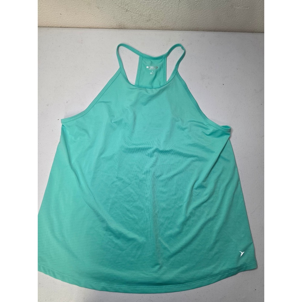 Old Navy Active Go-Dry Racerback Tank Top Aqua Teal Stripe Womens Large